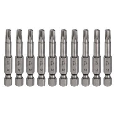 Imagem de HARFINGTON 10 peças de chave de fenda Torx T27, haste sextavada, 50 mm, ponta magnética, sem furo, à prova de adulteração, 6 pontas, estrela de 6 pontas, chaves de fenda industriais de aço S2