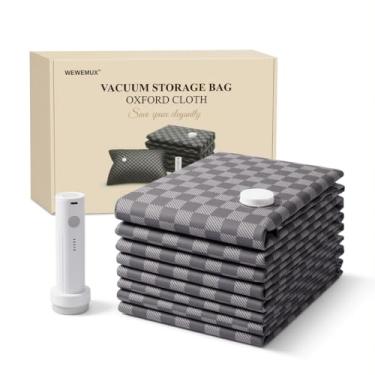 Imagem de WEWEMUX Pacote com 4 sacos de armazenamento a vácuo Oxford Ripstop à prova de rasgos, 1 pequeno + 1 médio + 1 grande + 1 grande, sacos de vedação a vácuo reutilizáveis para armazenamento doméstico