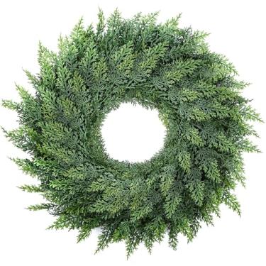 Imagem de MEUIS Guirlanda de Natal com toque real de 61 cm – Guirlanda de cedro artificial para uso ao ar livre para janelas da porta da frente, decoração interna à prova de intempéries, decorações tradicionais