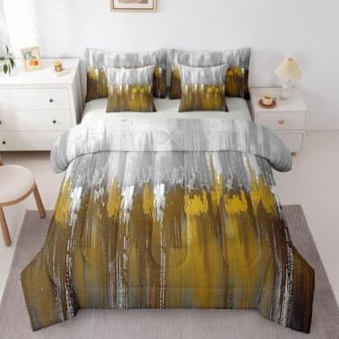 Imagem de Erosebridal Conjunto de cama Queen cinza dégradé com 7 peças, branco, amarelo, moderno, chique, casa de fazenda, retrô, em uma bolsa, vintage, arte abstrata, para adolescentes, homens e mulheres