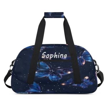 Imagem de Bolsa esportiva personalizada, animal, lobo, galáxia, universo com nome, bolsa de dormir personalizada, bolsa de fim de semana, bolsa de treino para dança, balé, academia, ginástica, mala, viagem
