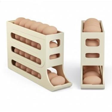 Imagem de Porta Ovos Suporte 4 Andares Rolante para 30 Ovos – Dispenser Automático para Geladeira, Organizador Compacto em Plástico Durável, Ideal para Cozinha e Conservação de Alimentos