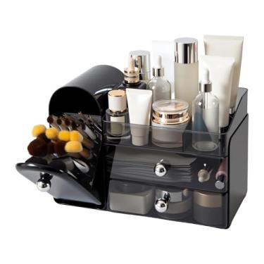 Imagem de Weidace Organizador de pincéis de maquiagem com tampa à prova de poeira de fechamento total, organizador de cosméticos com 2 gavetas para cômoda ou bancada de banheiro