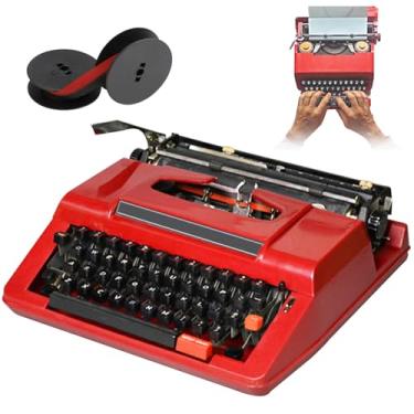Imagem de HGTRH Máquina de escrever manual portátil tradicional, máquina de escrever vintage com 2 carretel duplo fitas pretas vermelhas alavanca de papel 44 teclas 88 símbolos sem necessidade de energia
