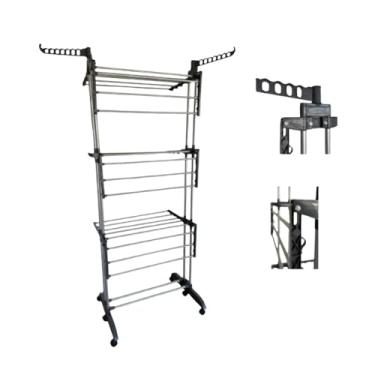 Imagem de Multi varal de chão com bandejas e 3 andares Com Cabideiro- Preta