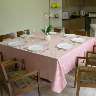 Imagem de Toalha de Mesa Jacquard Quadrada 8 Lugares 220cm x 220cm Toalha Decorativa para Sala de Jantar Toalha de Mesa Elegante para Decoração (Rosê)