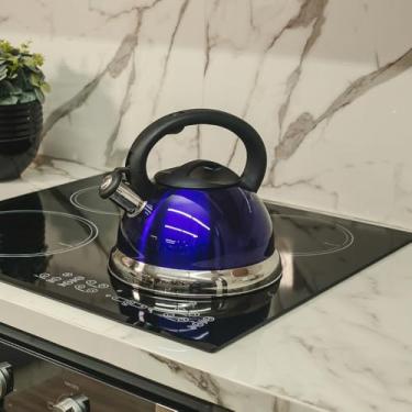 Imagem de Chaleira em Aço Inox Azul c/Apito - Fundo Duplo à Indução, 2 Litros (Capacidade), Fervura Rápida e Segura