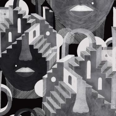 Imagem de CRE8TIVE Papel de parede arquitetônico retratos abstrato cabeça de mulher papel de parede geométrico descascar e colar preto/branco/cinza papel de contato de vinil pré-colado removível para armários