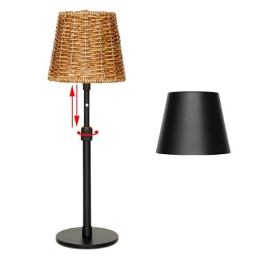 Imagem de Luminária de mesa Mr.White, impermeável, recarregável, sem fio, com poste telescópico e persiana de vime, luz de mesa operada por bateria de 5200 mAh com controle de toque, para pátio, restaurante