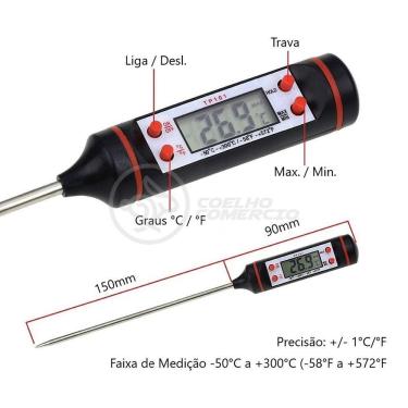 Imagem de Termômetro Culinário Cozinha Digital Mede -50ºc A +300ºc