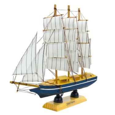 Imagem de Miniatura Barco Navio De Madeira Veleiro Decorativo ? 22cm