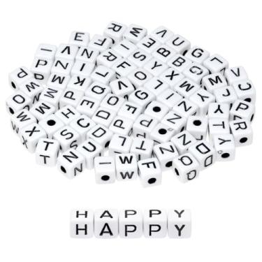 Imagem de Tupalizy 100 peças de contas quadradas de letras acrílicas contas do alfabeto A-Z pingentes de cubo para pulseiras, joias, chaveiros, canetas, colar, cadarços, artesanato faça você mesmo, presentes de
