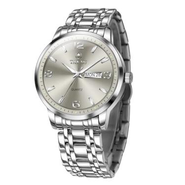 Imagem de Taxau Relógio masculino à prova d'água, luxuoso, minimalista, analógico, quartzo, com data, dia, aço inoxidável, casual, clássico, prata, relógio masculino com escala luminosa e ponteiros para hombres