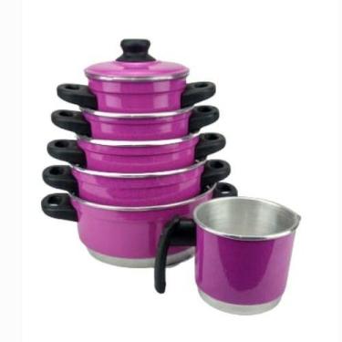 Imagem de Jogo De Panela extra forte Rosa 5 Peças Fervedor N12  - multi aluminio