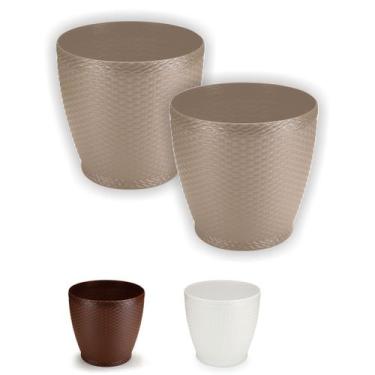 Imagem de Cachepos Rattan Pequeno Redondo Kit 2 Unidades Vaso Lirio Orquidea - A