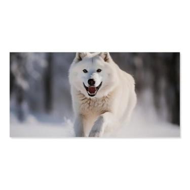 Imagem de HouLaiZhe Pôster de animal lobo branco correndo bela tela estética pôsteres decoração de sala de parede impressões de sala de galeria decoração de parede para quarto sala de estar escritório 12 x 24