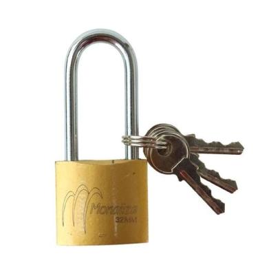 Imagem de Cadeado Haste Longa 32Mm Grande Portao Corrente Grade 3 Chaves Trava L