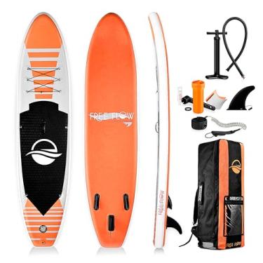 Imagem de Prancha Stand Up Paddle Inflável SereneLife Free-Flow, Alta Visibilidade para Mar e Oceano, Kit Família Seguro e Estável, 320cm, Laranja, SLSUPB135