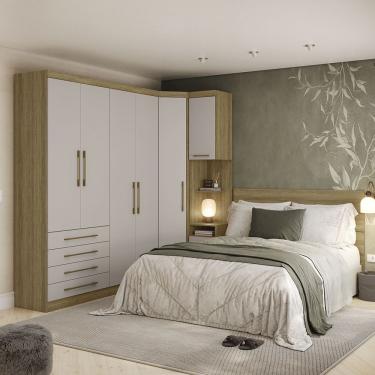 Imagem de Quarto Com Roupeiro Maleiro E Cabeceira Paris Luciane Móveis Avelã Pf-cinammon Pf
