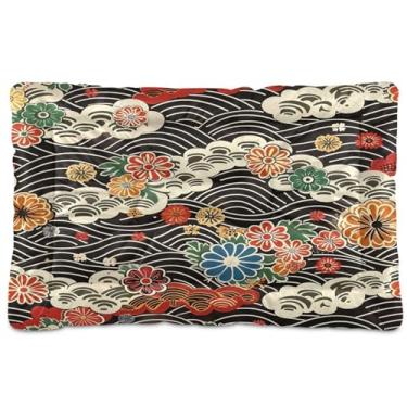 Imagem de Wassud Cama de cachorro com design de onda japonesa para cães pequenos, lavável, impermeável, para viagem, para animais de estimação, cama portátil para gatos com fundo antiderrapante para ambientes