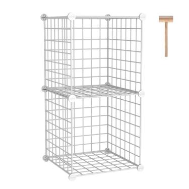 Imagem de C&AHOME Armazenamento de cubo de arame, organizador de armazenamento de 2 cubos de metal, prateleiras de armazenamento de grade C, prateleira de estante modular, armário de armário ideal para quarto