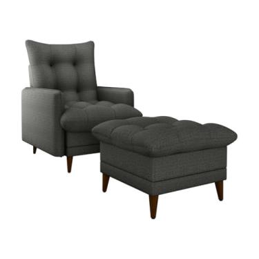 Imagem de Poltrona de Amamentação Montreal com Puff - Suede Cinza, Reclinável, Madeira Maciça, Suporta 110kg - Conforto para Mães, Sala de Estar e Cantinho de Leitura(Linho Chumbo)