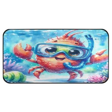 Imagem de Burbuja Tapete de cozinha fofo de caranguejo pequeno 51 x 99 cm, tapete lavável antiderrapante com suporte de borracha, tapete para cozinha, sala de estar, banheiro, decoração de casa