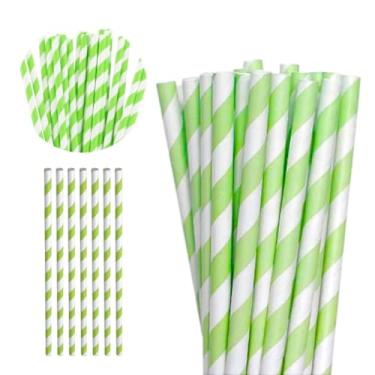 Imagem de 100 Canudos Listrado Drinks Refri Topo de Bolo Colorido(Verde Claro c/Branco)