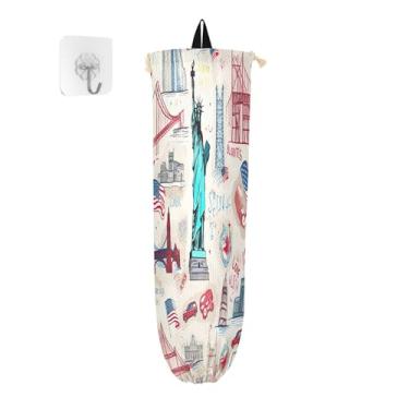 Imagem de xigua American Landmarks Suporte de parede para saco de plástico com cordão, pacote com 2, organizador de sacolas de supermercado reutilizável para bolsas, meias, roupas íntimas e gravatas