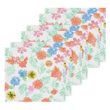 Imagem de Burbuja Pacote com 6 toalhas de algodão com flores coloridas, toalhas de rosto altamente macias e absorventes para banheiro, mão, cozinha, academia, limpeza, 30 x 30 cm