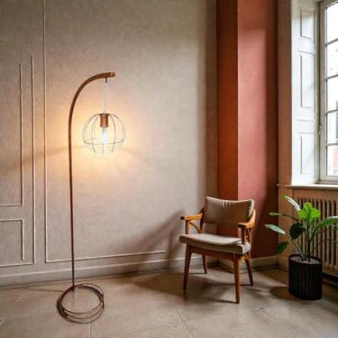 Imagem de Genérico, Luminária de Chão Abajur Emma Metal Cúpula Aramada Moderno Decorativo Sala Quarto Escritório (cobre)