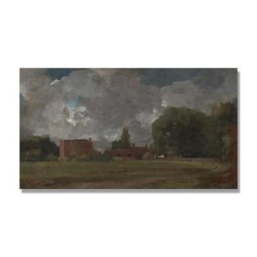 Imagem de NHLDZYH Arte em tela de paisagem estilo Constable, (sem título 74), pintura romântica do campo inglês, decoração de parede texturizada com pincelada pesada. Apenas tela de 40 x 72 cm - 15,8 x 28,3 pol