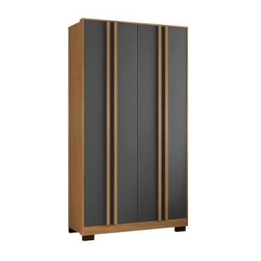 Imagem de Guarda Roupa Solteiro 103cm 4 Portas e 2 Gavetas Atlas Carvalho/Grafite - Pallazio