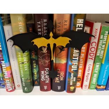 Imagem de Suporte Decorativo para Estante com Dragões Inspirado em Quarta Asa, Design Detalhado em Impressão 3D, Preto e Dourado, Decoração Temática de Fantasia