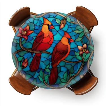 Imagem de YEYE JUICE Toalha de mesa redonda com elástico para uso externo para mesas de 114 a 142 cm, capa de mesa redonda à prova d'água para jantar interno, piquenique, acampamento (cardeal)