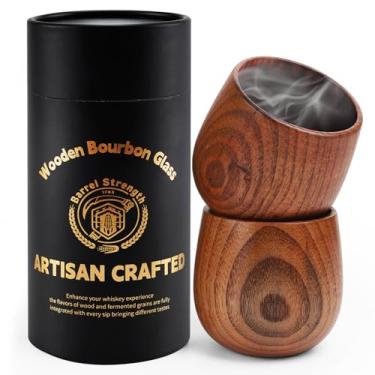 Imagem de Conjunto de 2 copos de uísque carbonizados: presentes de bourbon para amantes de uísque - Home Bar | Aniversário do marido | Aniversário | Dia do Pai - Copo de madeira de carvalho Bourbon Copos à moda