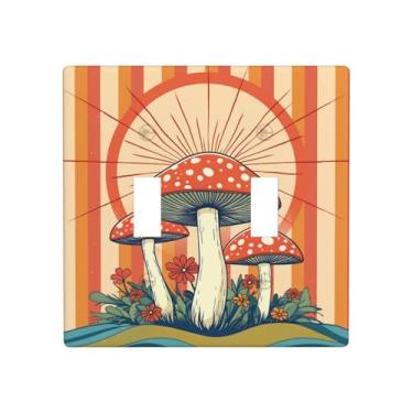 Imagem de Indokyeyqaz Placa decorativa de parede para interruptor de luz dupla Red Mushrooms, 2 placas de interruptor e tampas de tomada 11,4 x 11,4 cm para quarto, banheiro, cozinha, decoração de casa