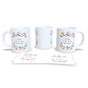 Imagem de Caneca de Cerâmica Personalizada Dinda eu amo você, Design Floral com Coração, Branca (16)