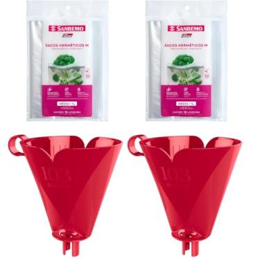 Imagem de Kit com 2 Suporte de Filtro de Café Vermelho 103 + 2 Saco Hermético Transparente 1 Litro