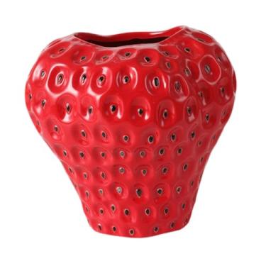 Imagem de IEUDNS Vaso de mesa em formato de morango, vaso de plantas, decorativo e charmoso para mesa de jantar ou prateleira, Red M