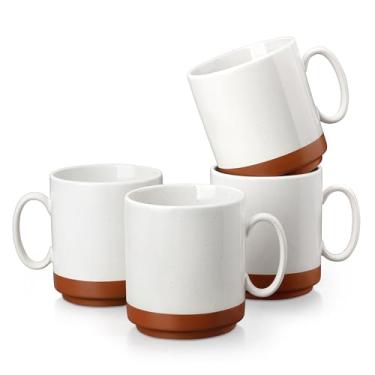Imagem de MALACASA Conjunto de 4 canecas de café de cerâmica de 473 ml, xícaras de café empilháveis com design de lado reto, canecas para café, café com leite, chá, chocolate quente, cappuccino e cacau, seguro