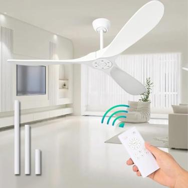 Imagem de Heyecola Ventilador De Teto Grande De 72 Polegadas Sem Luz Com Controle Remoto, Ventilador De Teto Moderno Branco Para Ambientes Internos/Externos Para Pátios, Sala De Estar, 3 Lâminas De Madeira, M