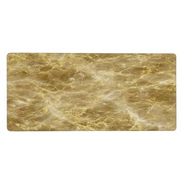 Imagem de Tapete de mouse grande dourado abstrato mármore impermeável protetor de mesa estendido para computador tapete de base de borracha antiderrapante para escritório, computador, teclado, laptop e mesa de