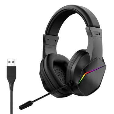 Imagem de VBESTLIFE Fone de Ouvido para Jogos USB, Fones de Ouvido Com Microfone Com Cancelamento de Ruído, Graves Profundos de áudio Claro, Luzes LED, para Console de Jogos de Laptop PC (É coragem?)