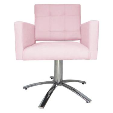 Imagem de Poltrona Decorativa Camila Pés Metal Giratório Suede Rosa Bebê - DS Es