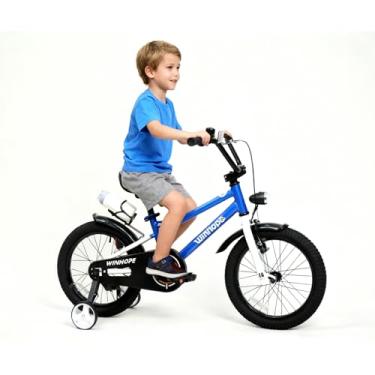 Imagem de WinHope Kids Bike for Boys and Girls, 12 14 16 18 20 Inch Children Bicycle with Training Wheels, Adjustable Seat and Handbrake, Lightweight Frame, Multiple Colors for Safe Outdoor Riding(Blue)