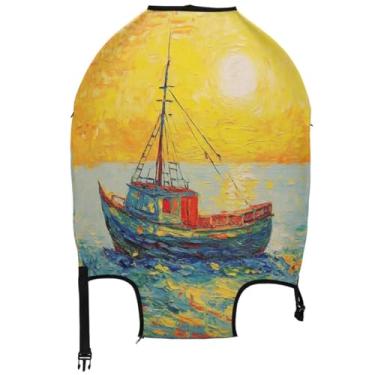 Imagem de Joisal Capa de bagagem estilo pintura a óleo do pôr do sol para barco, protetor de mala de viagem, cores laváveis, essenciais para férias, manga de mala,, Estilo de pintura a óleo do pôr do sol do