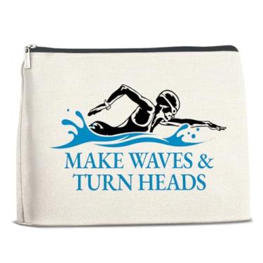 Imagem de Xxoace Bolsa de maquiagem para mulheres - Make Waves Turn Heads Swim Cosmetic Pouch, presentes de natação para nadadores e equipe de natação