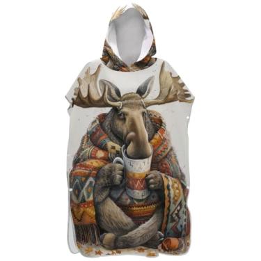 Imagem de Joisal Lindo poncho de surf de alce de inverno para adultos trocador com capuz toalha de praia estampado plus size ponchos de praia para homens