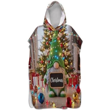 Imagem de Joisal Poncho de surfe plus size para adultos trocador com capuz toalha de natação gnomo de Natal ponchos femininos com capuz